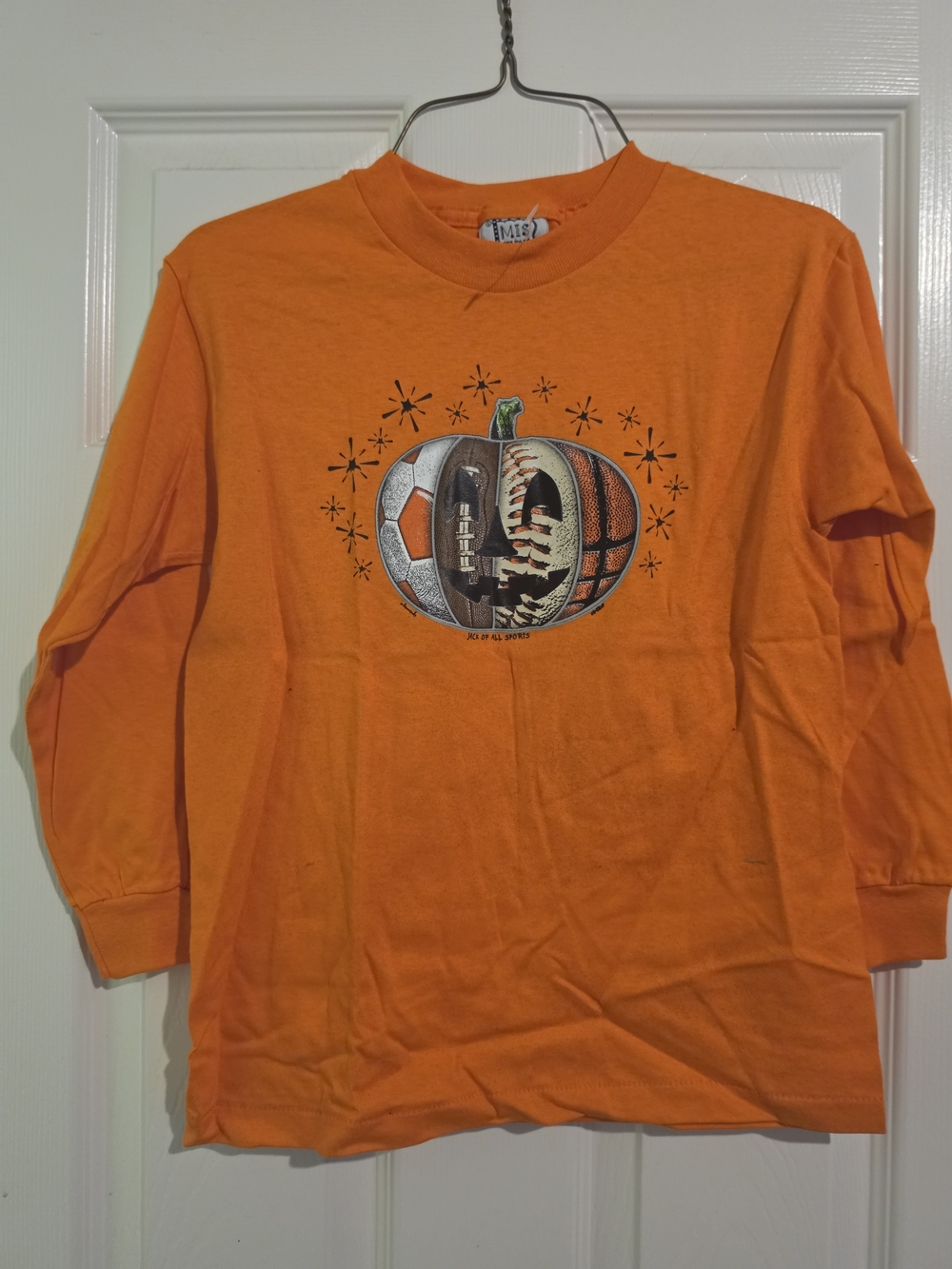 Men’s Long-Sleeve Orange Graphic Tee - Sports Pumpkin Motif